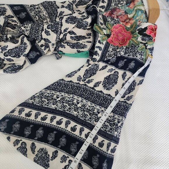 Aratta Silent Journey Chic Blue and Cream Floral High Low Bohemian Dress - Picture 15 of 16